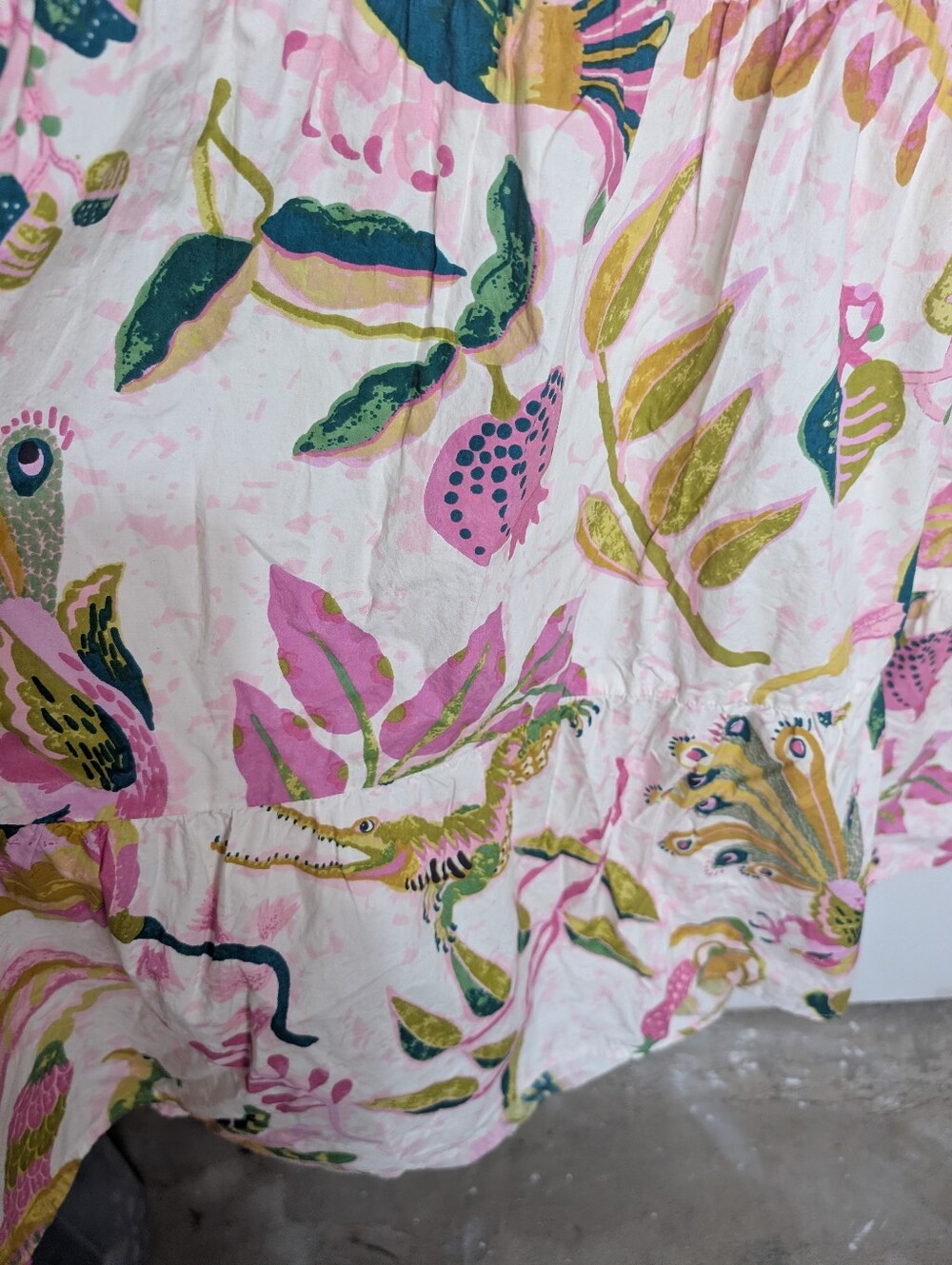 Banjanan Harriet Spring Peacock Crocodile Floral Ruffle Midi Dress Size Large - Picture 4 of 10